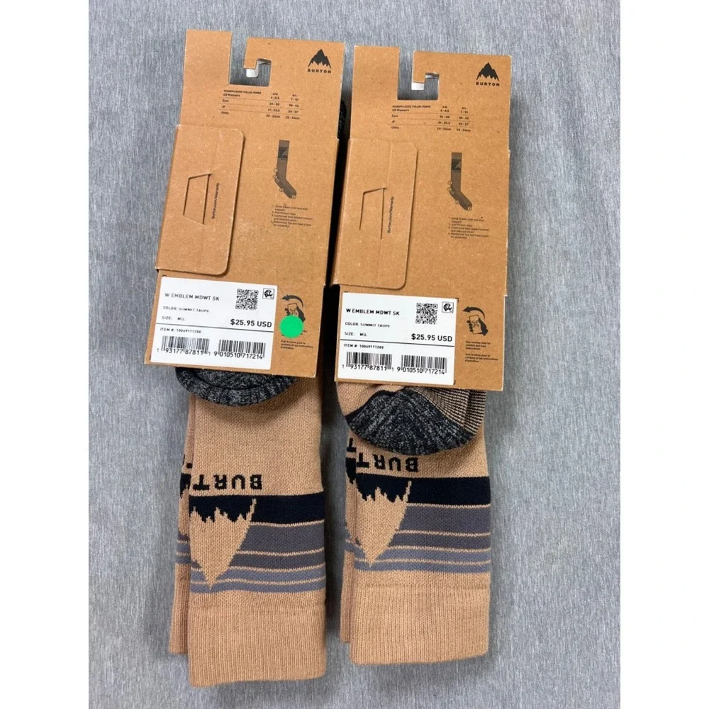 NEW 2‎ Pair Burton Women's Emblem Midweight Socks snowboard ski taupe M/L  7-10